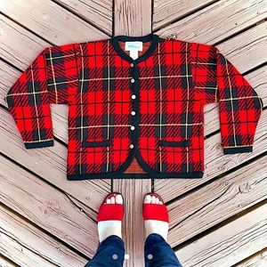 SOLD Vintage Red Plaid Cardigan